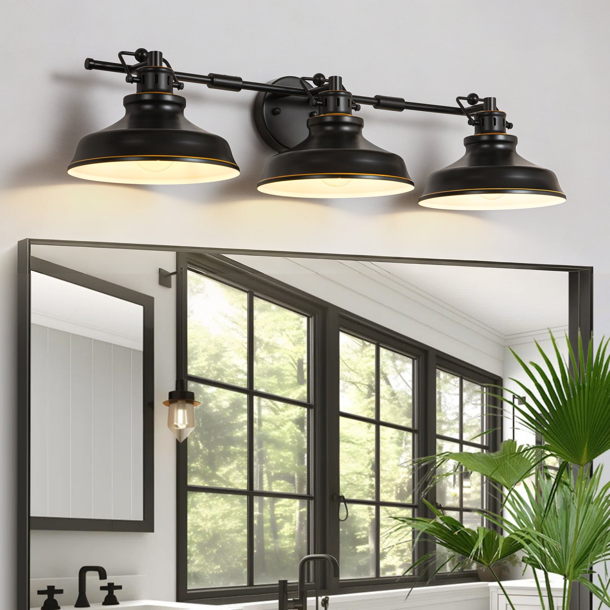 3 Light Retro Luxury Wall Light With White Inner Gold Trimmed Shades For Living Room 3 Light