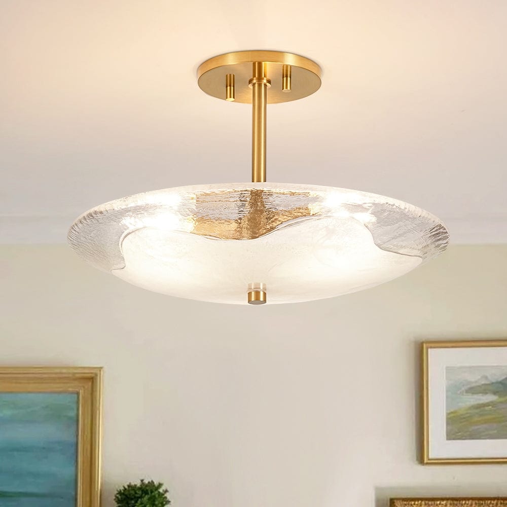 3 Light Round Glass Bowl Semi Flush Mount Ceiling Light 16In