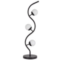 3 Light Table Lamp Black Metal Wavy Base Frosted White Glass 32 Inch