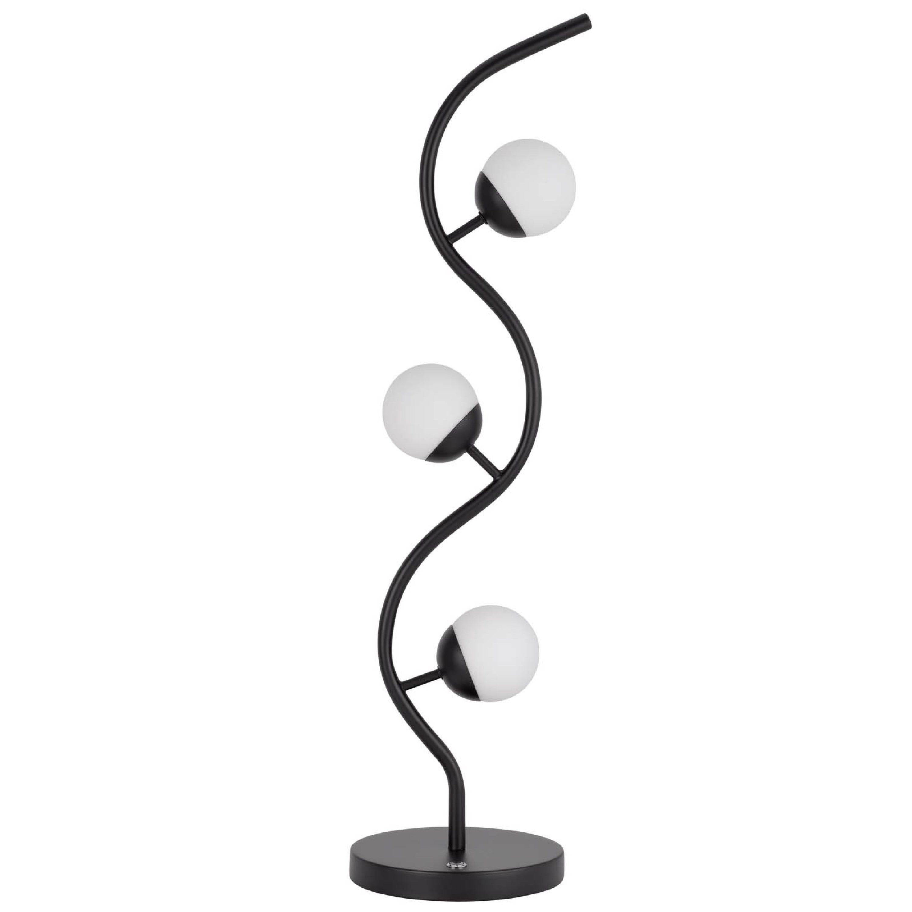 3 Light Table Lamp Black Metal Wavy Base Frosted White Glass 32 Inch