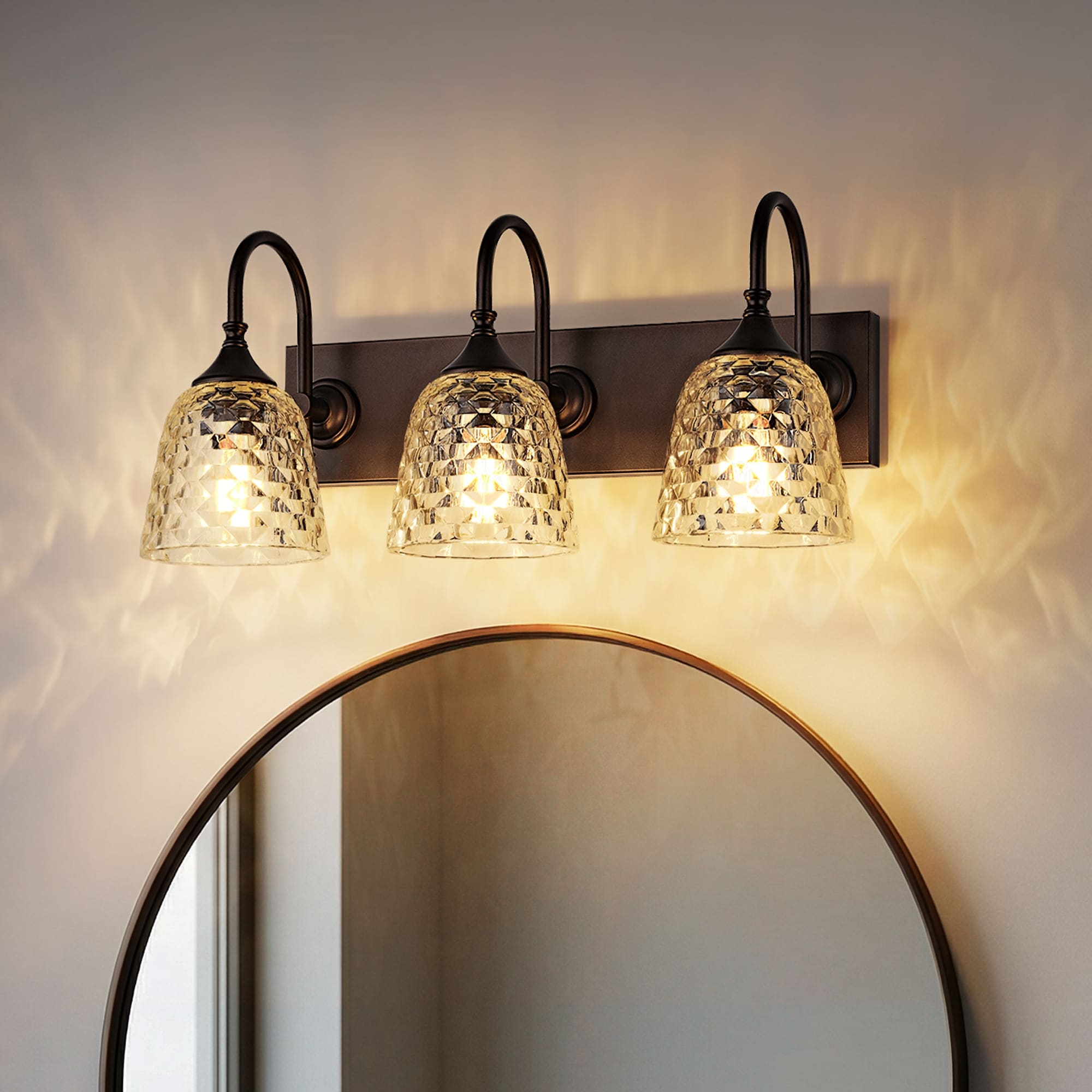 3 Light Wall Sconce With Clear Textured Glass Shades