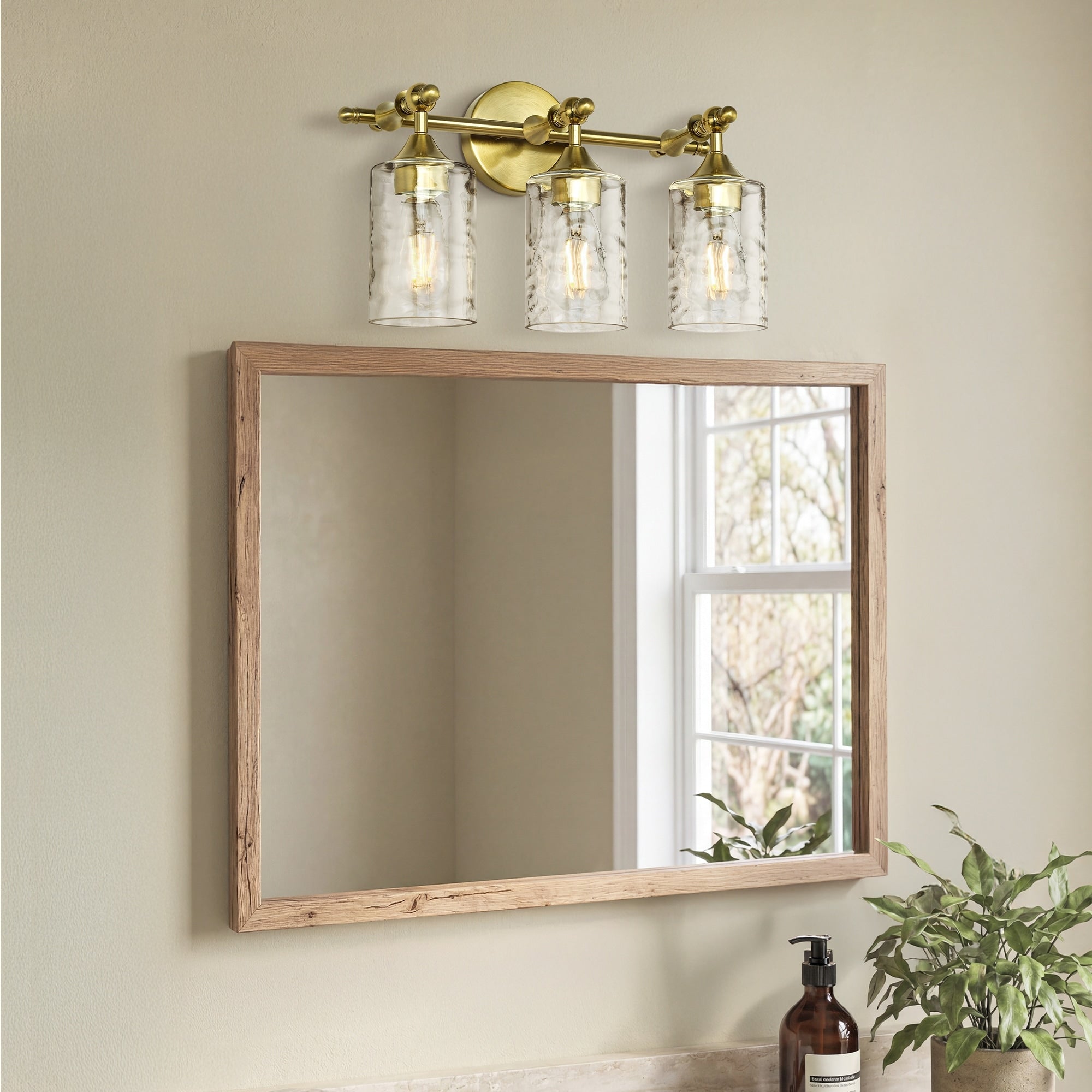3 Light Wall Sconce With Clear Textured Glass Shades