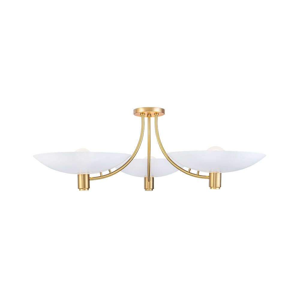 3 Light White Brass Sputnik Saucer Semi Flush Light Curved Arms 40.6 Inches