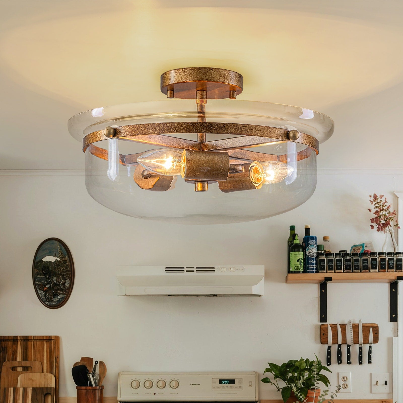 3 Lights 15 Indoor Flush Mount Ceiling Light With Clear Glass Shade 15
