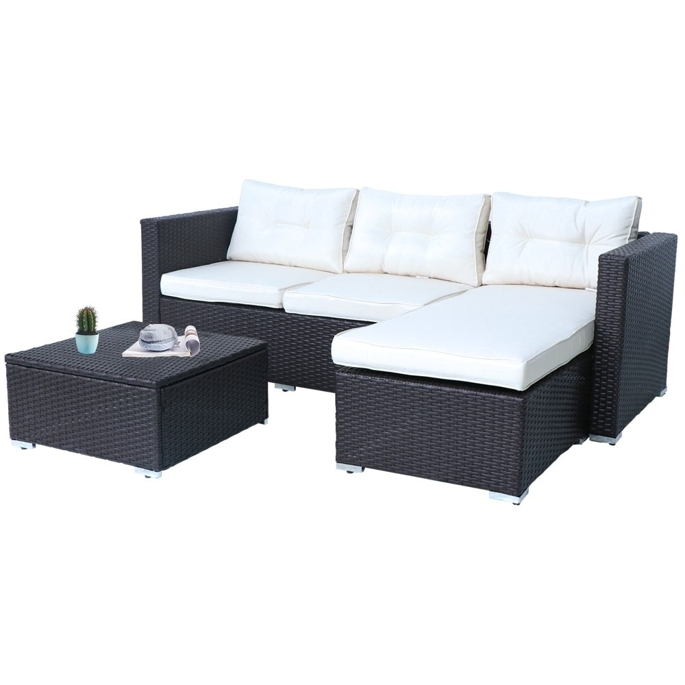 Havenside Home Rankin 3 Piece Wicker Patio Sofa Set With Adjustable Tea Table