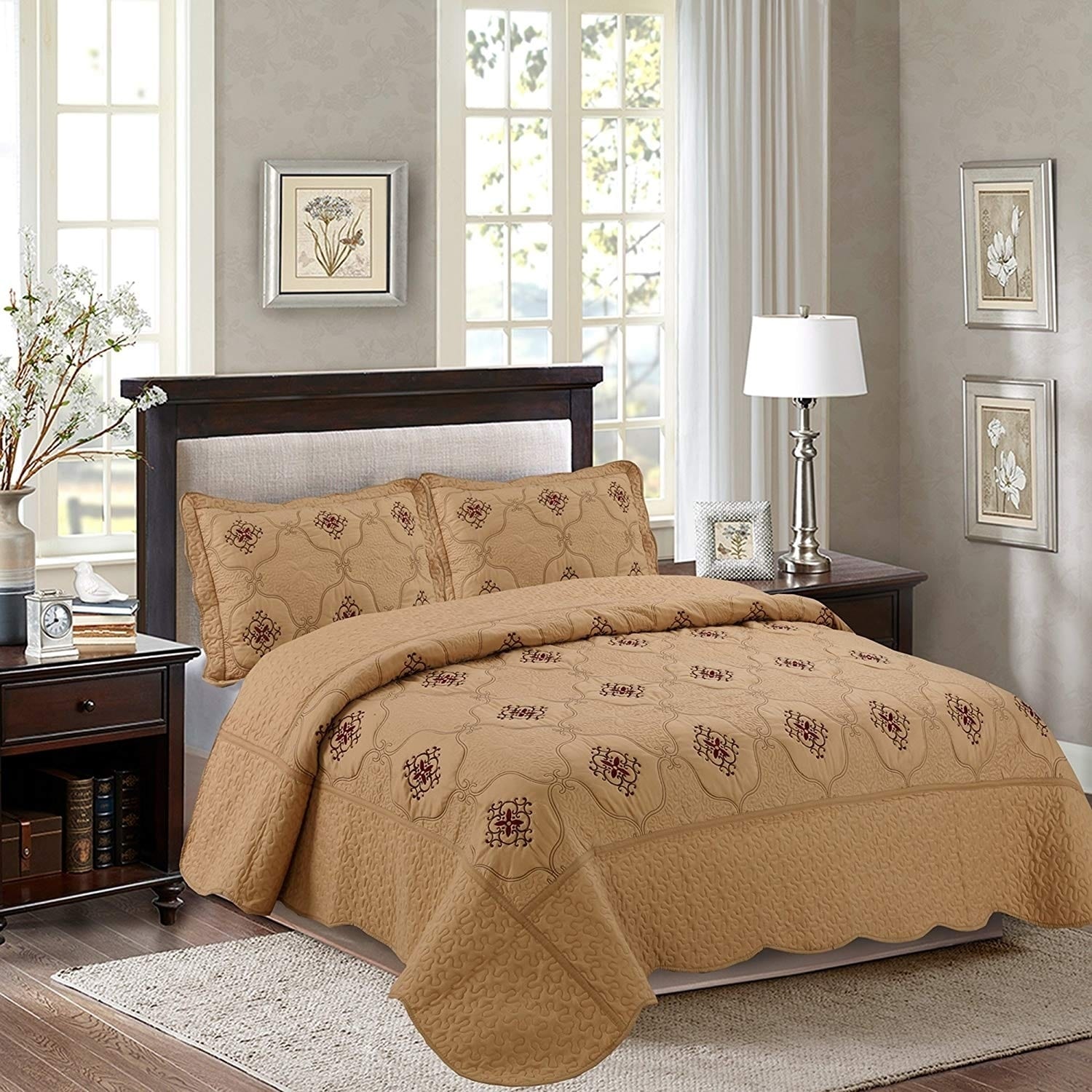 Porch Den Heceta Embroidered 3 Piece Bed Coverlet Set
