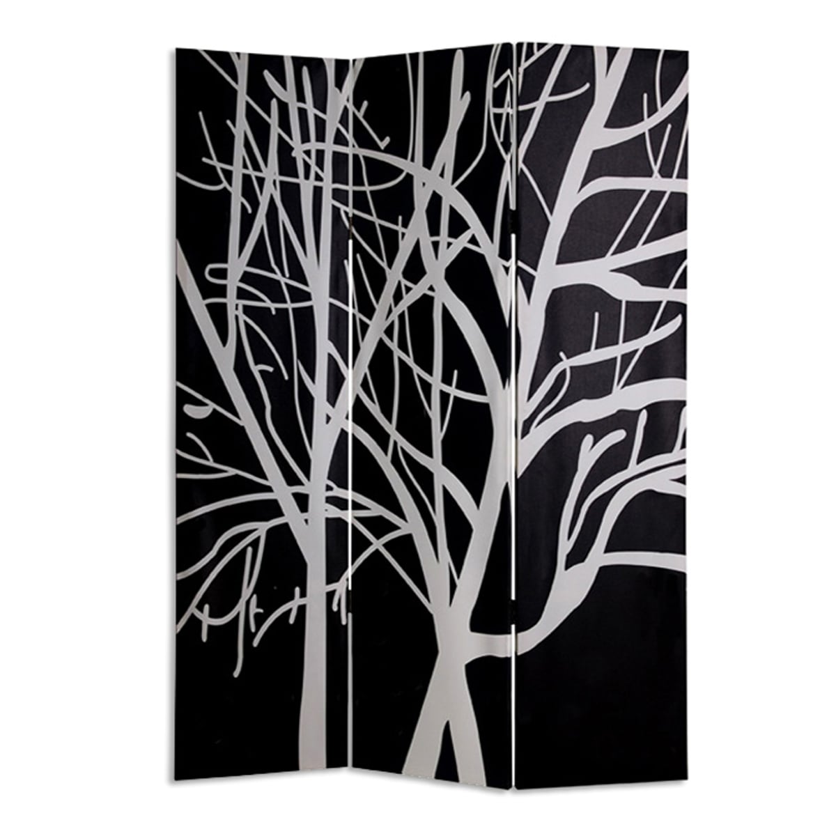 3 Panel Canvas Room Divider With Branch Pattern Black And White