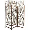 3 Panel Contemporary Foldable Wood Screen With Tree Branches Brown