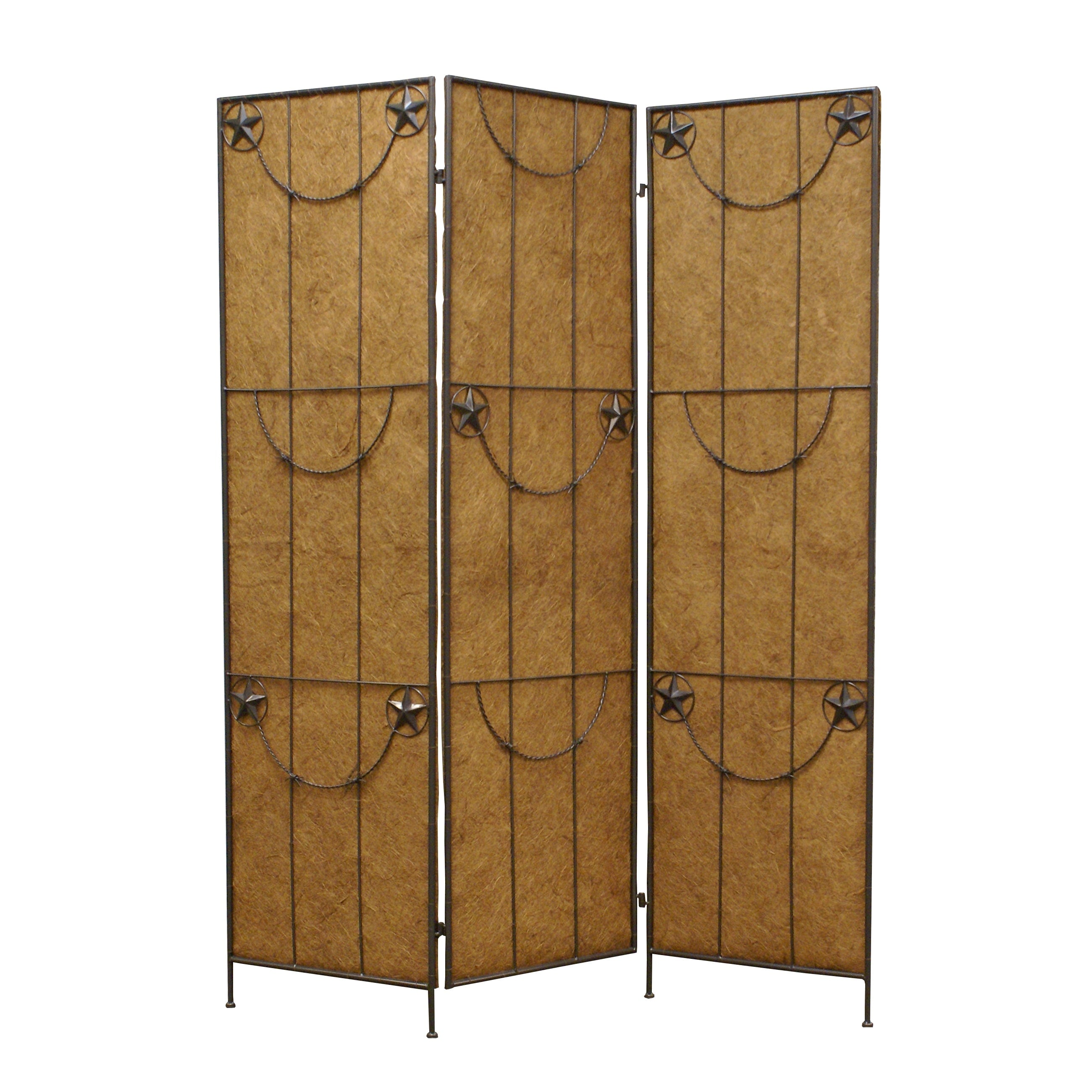 3 Panel Foldable Canvas Grill Screen With Lone Stars Brown