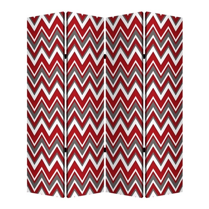 3 Panel Foldable Canvas Screen With Chevron Print Red And White