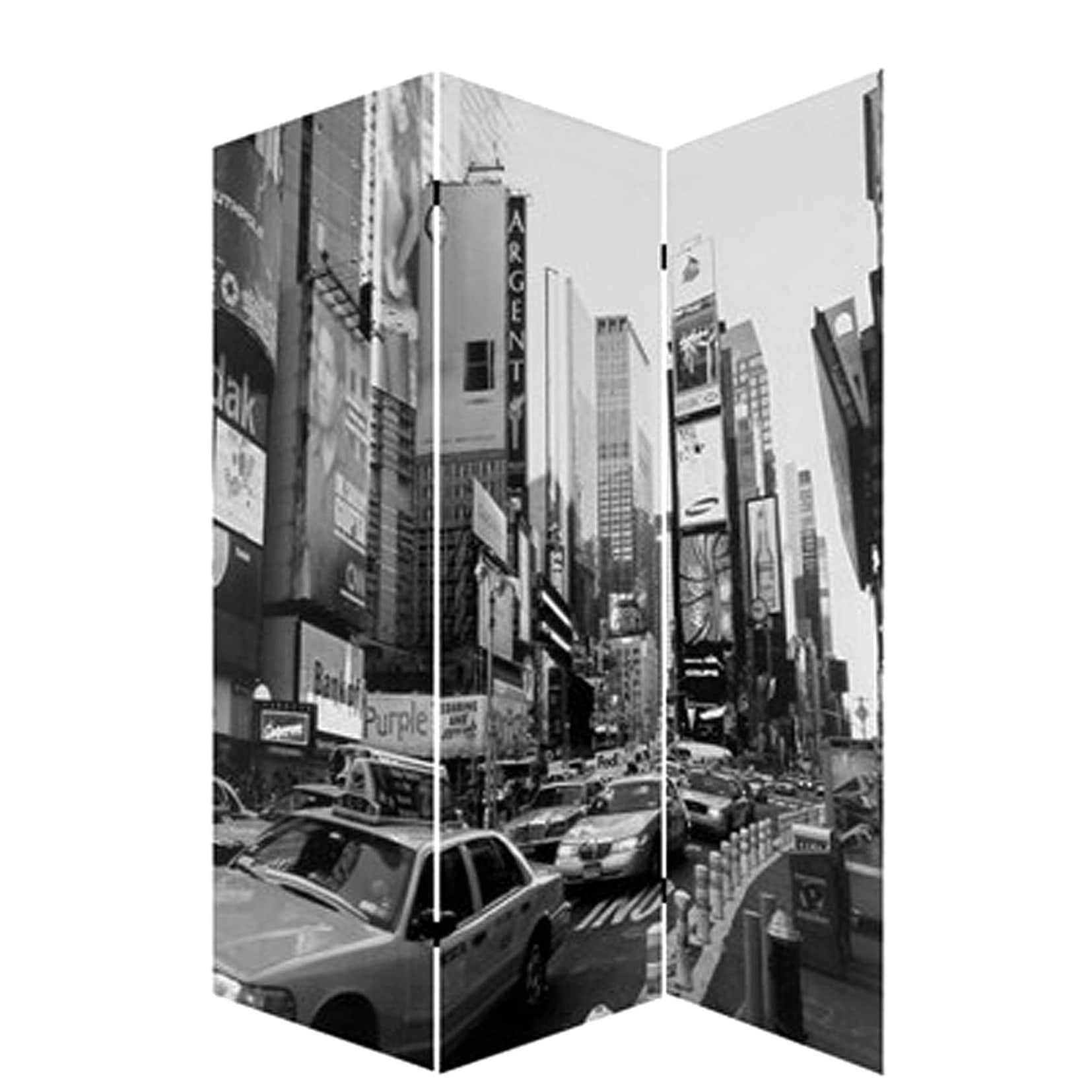 3 Panel Foldable Canvas Screen With Nyc Print Black And White