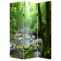 3 Panel Foldable Canvas Screen With Rainforest Print Green
