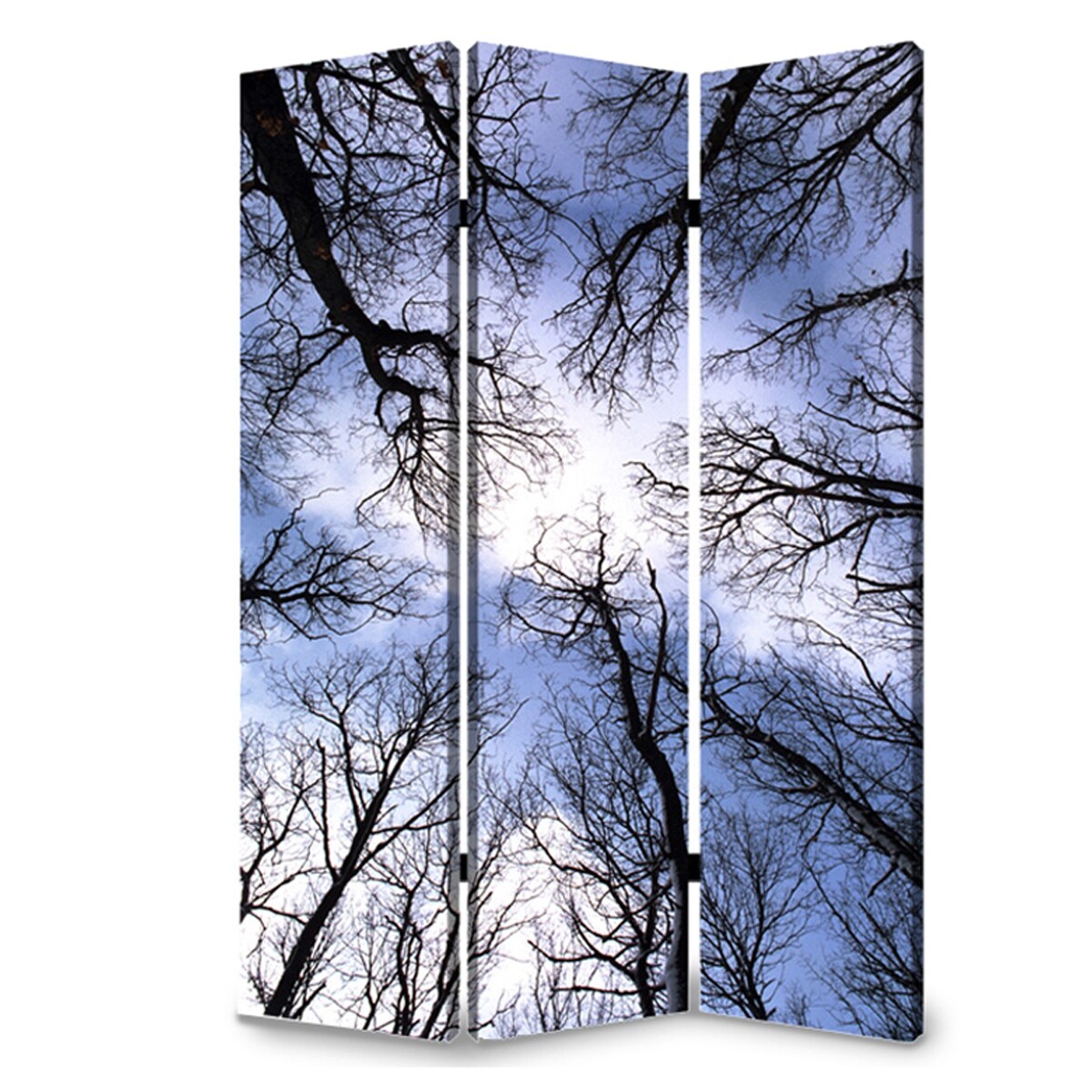 3 Panel Foldable Canvas Screen With Tree Print Black