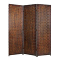 3 Panel Foldable Room Divider With Patterned Wood Panelling Brown