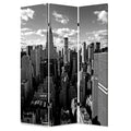 3 Panel Foldable Screen With New York Skyline Print Black And White