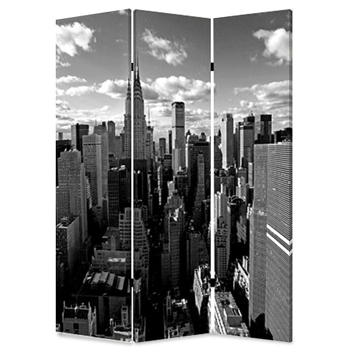 3 Panel Foldable Screen With New York Skyline Print Black And White