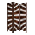 3 Panel Foldable Wooden Screen With Louver Pattern Dark Brown