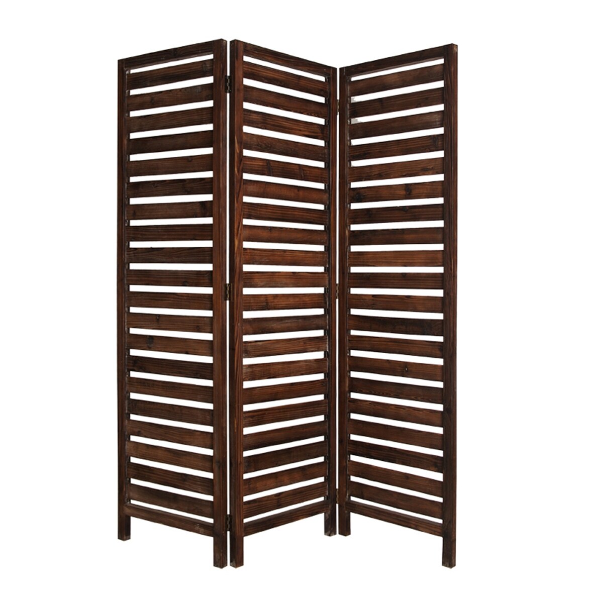 3 Panel Foldable Wooden Screen With Louver Pattern Dark Brown