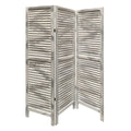 3 Panel Foldable Wooden Shutter Screen With Straight Legs Gray