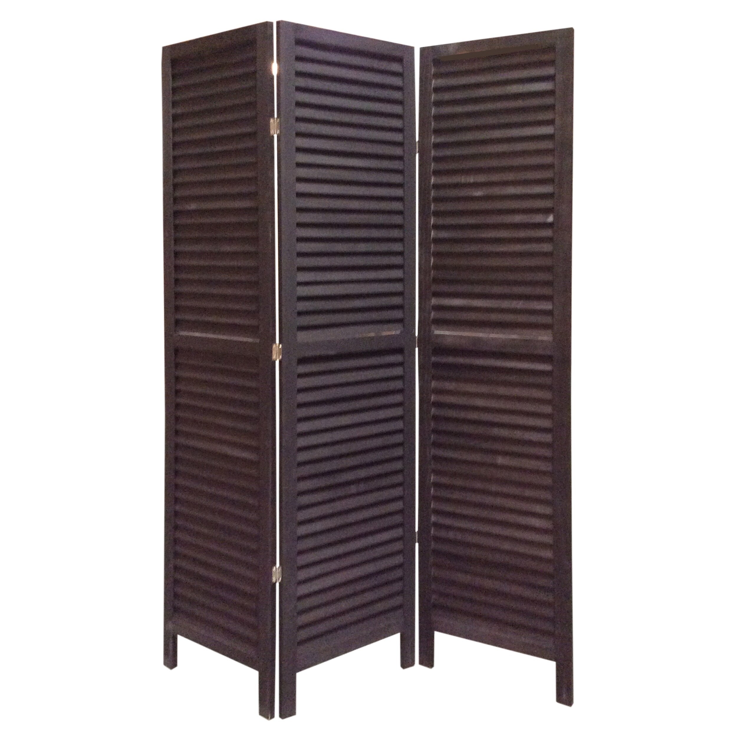 3 Panel Foldable Wooden Shutter Screen With Straight Legs Black