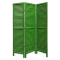 3 Panel Foldable Wooden Shutter Screen With Straight Legs Green