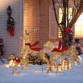 3 Pc Champagne Gold Running Deer Family Outdoor Holiday Decoration With Lights