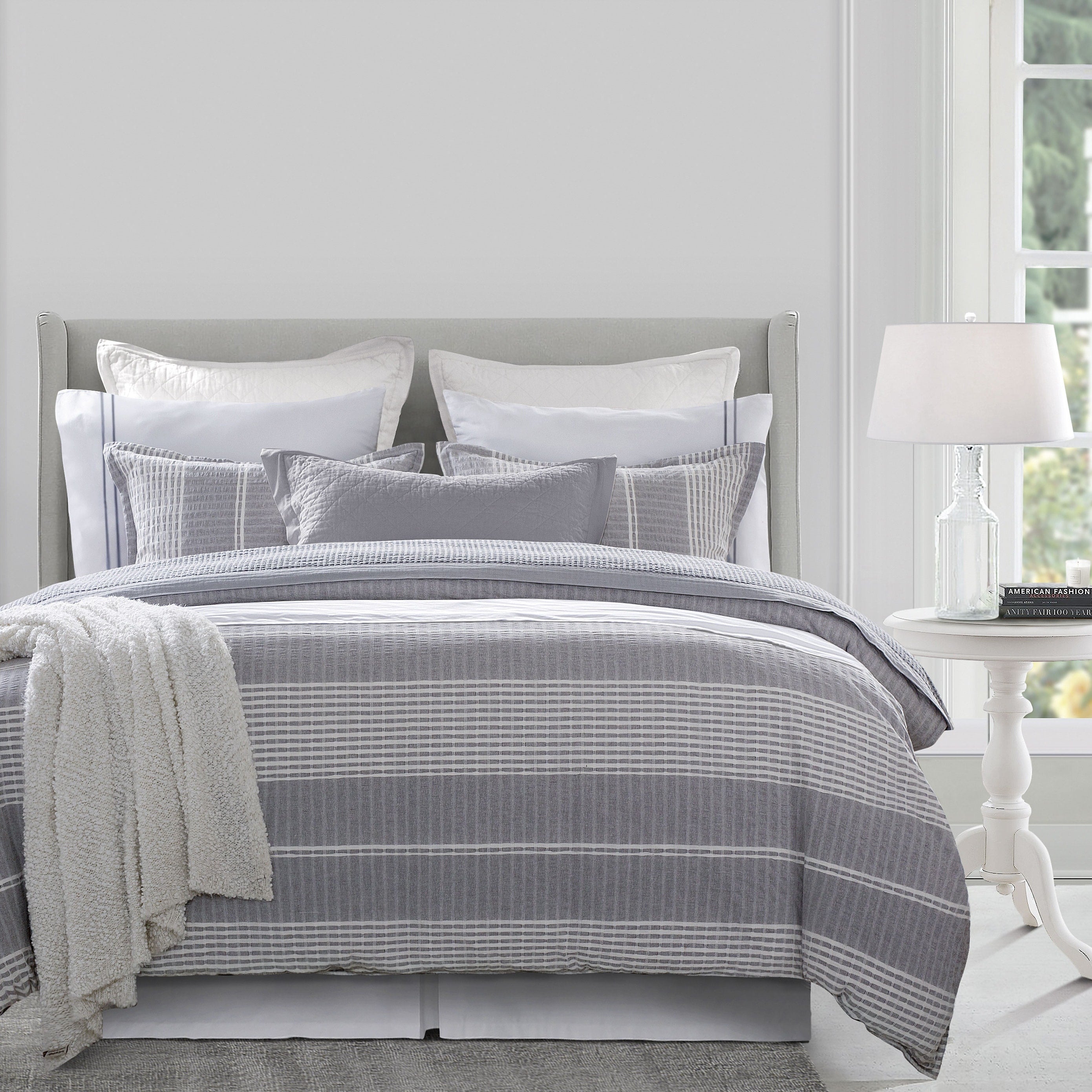 3 Pc Lane Stripe Duvet Set Super Queen Gray