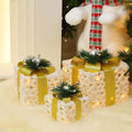 3 Pc Lighted White Snowflake Fabric Gift Box Set Outdoor Holiday Decoration