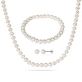 Miadora Silvertone Cultured Freshwater White Pearl 3 Piece Set 6 7Mm