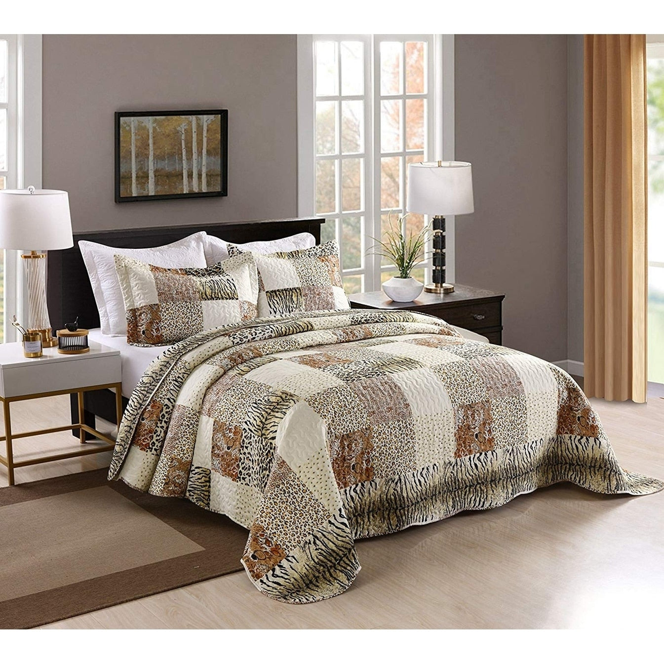 Porch Den Heckman Leopard Print 3 Piece Quilt Coverlet Set