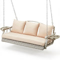 3 Person Wicker Patio Swing With Cushions Pillows