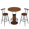 3 Piece Bar Table And Stool Set 31.5 Inch Round Bar Table With Two Stools Compact Wooden Dining Bar With Metal Ring Footrest