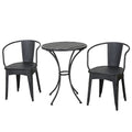 3 Piece Black Silver Outdoor Bistro Set With 2 Stackable Chairs And Round Table Stylish Patio Conversation Set