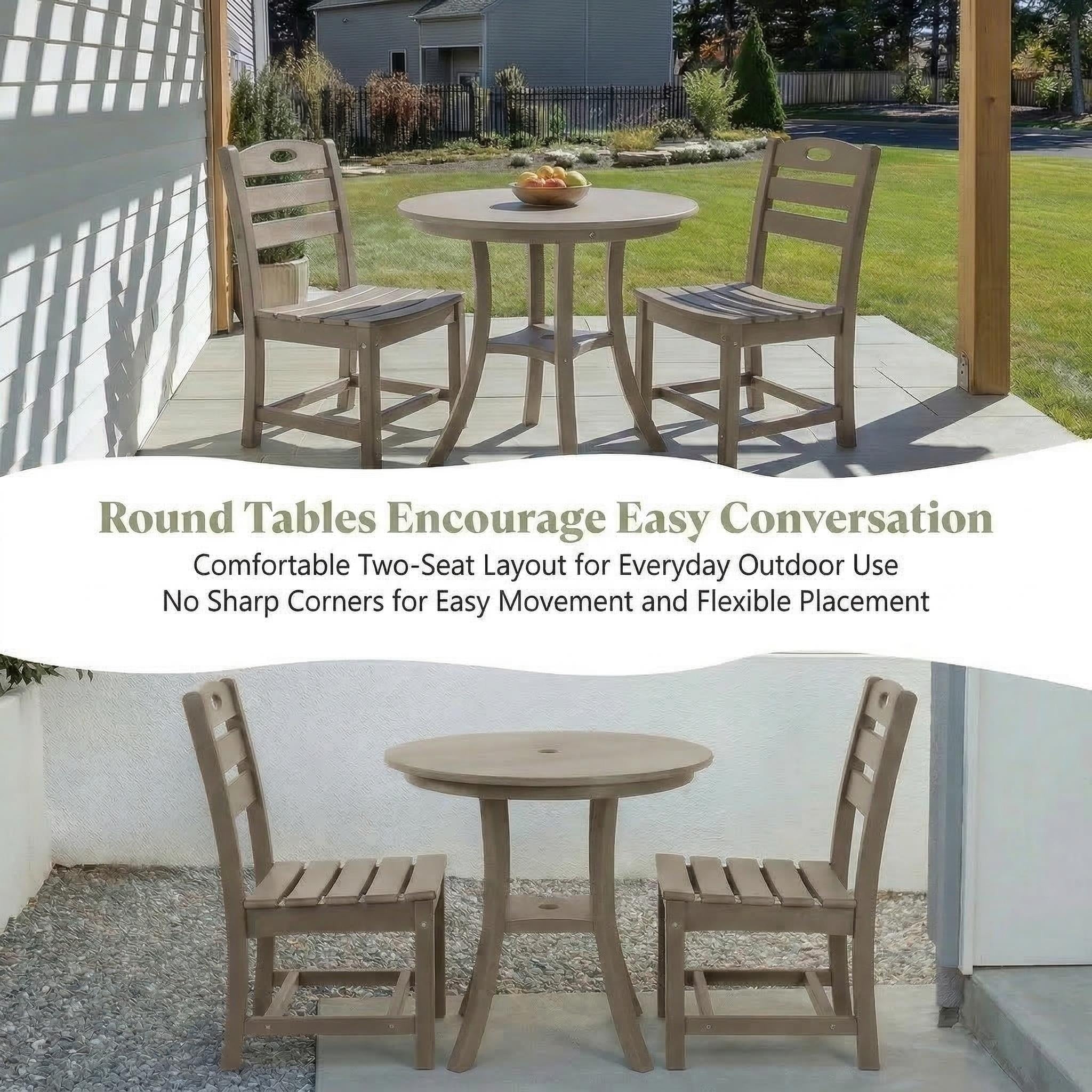 3 Piece Brown Outdoor Patio Bistro Set With Round Table And 2 Chairs Dining Table Chairs Set With Umbrella Hole