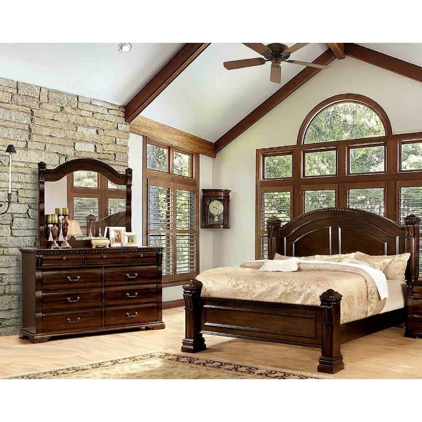 3 Piece Cherry Finish Solid Wood Bedroom Furniture Set Formal