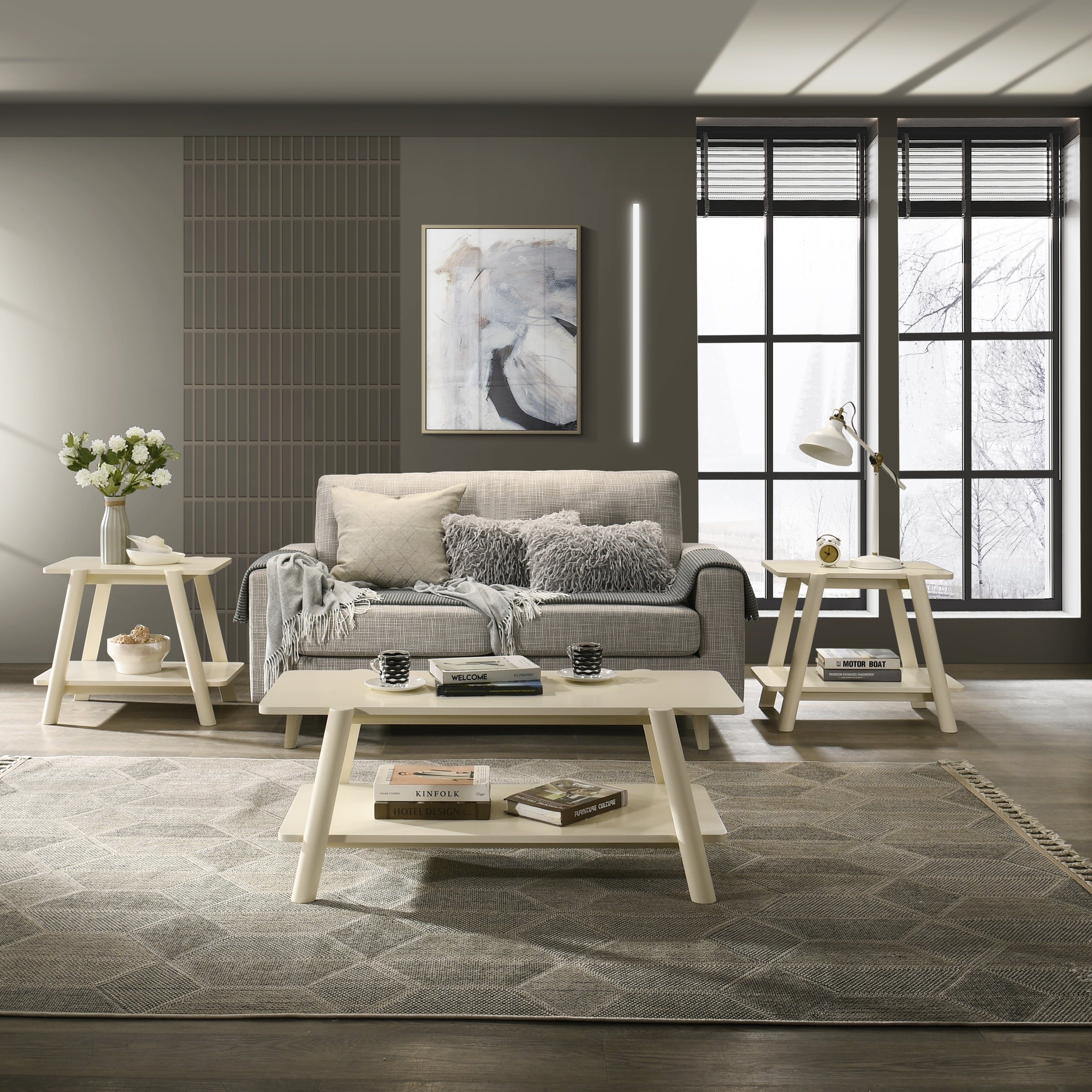 3 Piece Coffee Table Set Coffee Table And Two End Tables Off White Finish
