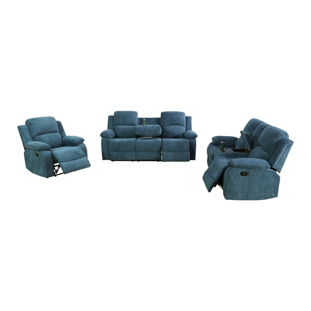 3 Piece Couch Living Room Sofa Set With Light Blue Fluffy Fabric