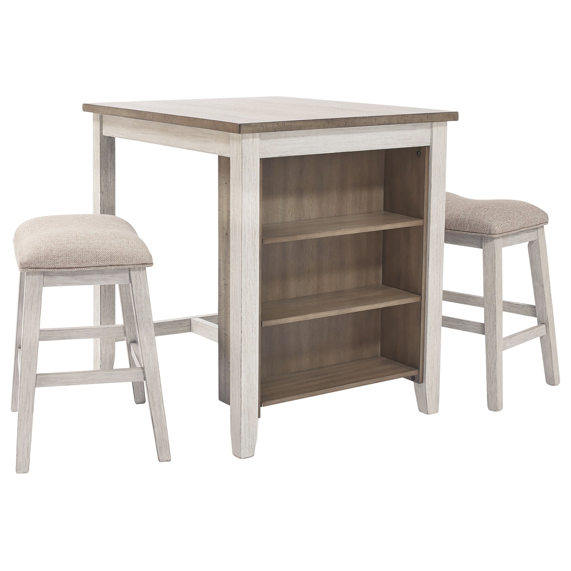 3 Piece Counter Height Table And Barstool Set Antique White And Brown