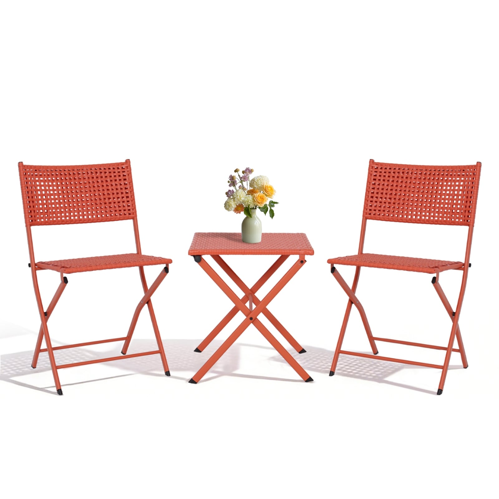 3 Piece Folding Bistro Set Premium Steel Outdoor Furniture Portable Rust Resistant Patio Table Chairs
