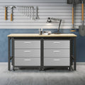 3 Piece Fortress Mobile Space Saving Steel Garage Cabinet Chests And Worktable 6.0 In Grey