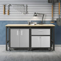 3 Piece Fortress Mobile Space Saving Steel Garage Cabinet And Worktable 2.0 In Grey