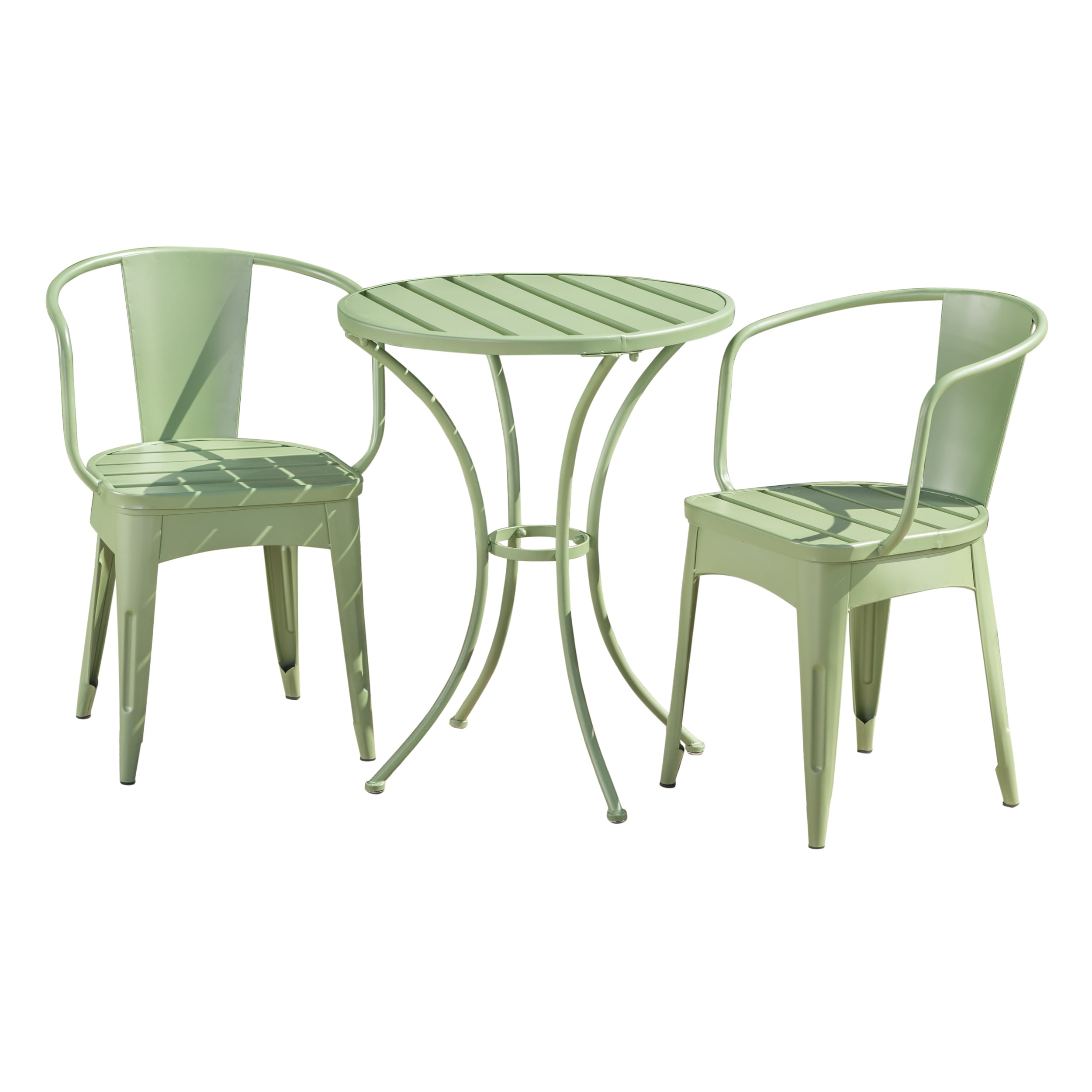 3 Piece Green Outdoor Bistro Set With 2 Stackable Chairs And Round Table Stylish Patio Conversation Set