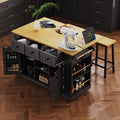 3 Piece Kitchen Island Set With 2 Stools Drop Leaf Rolling Kitchen Cart With Power Outlet 3 Drawers
