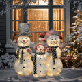3 Piece Lighted White Tinsel Frosted Snowman Family Outdoor Holiday Decoration