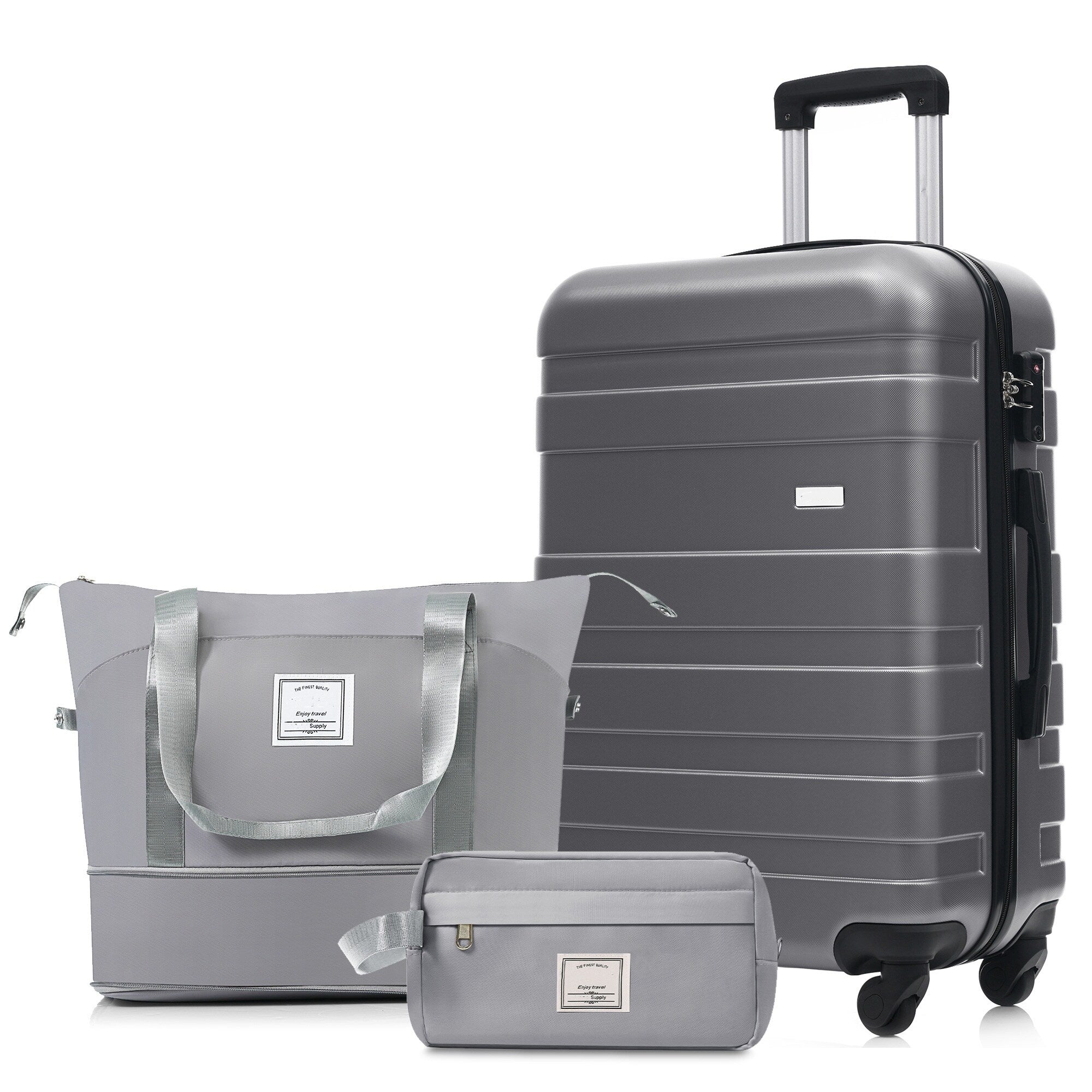 3 Piece Luggage Set 24In Checked Suitcase With Tsa Lock Travel Duffel Bag Wet Dry Toiletry Bag