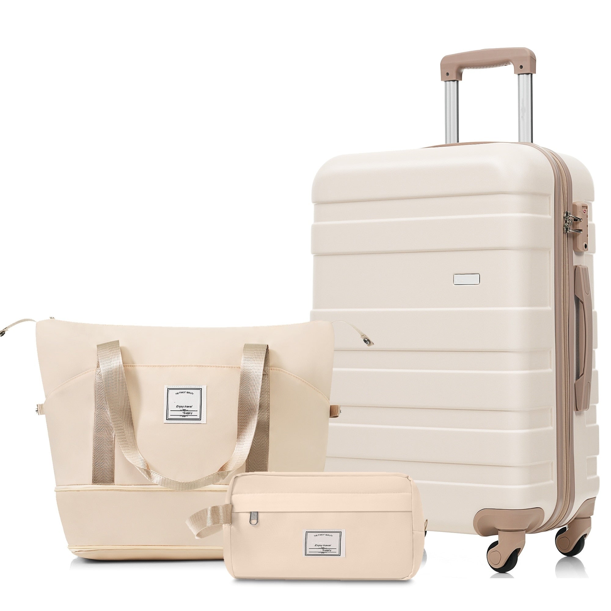 3 Piece Luggage Set 24In Checked Suitcase With Tsa Lock Travel Duffel Bag Wet Dry Toiletry Bag