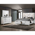 3 Piece Luxurious Storage Bed Dresser Mirror White Finish Bedroom Set