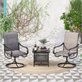 Mfstudio 3 Piece Metal Patio Dining Furniture Set With 2 Padded Textilene Swivel Chairs And 1 Side Dining Square Table