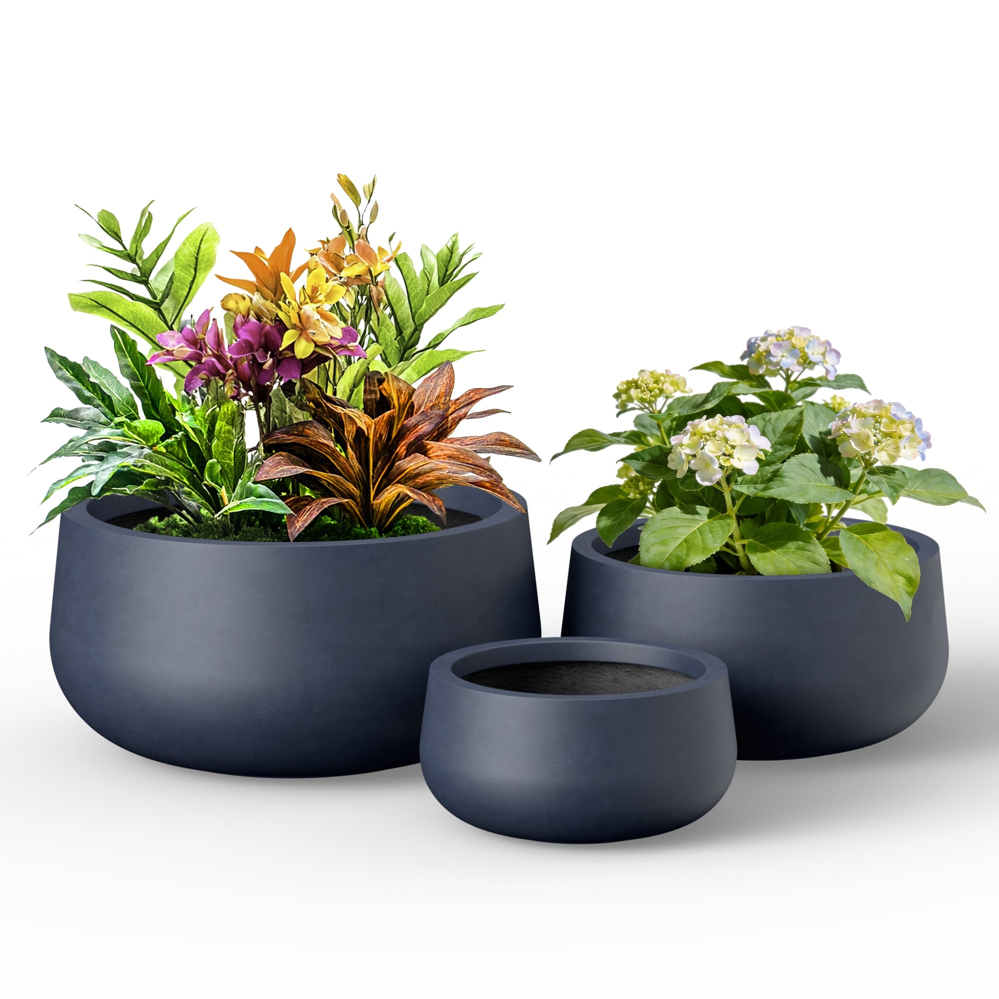 3 Piece Modern Seamless Round Lightweight Cement Concrete Planter Set