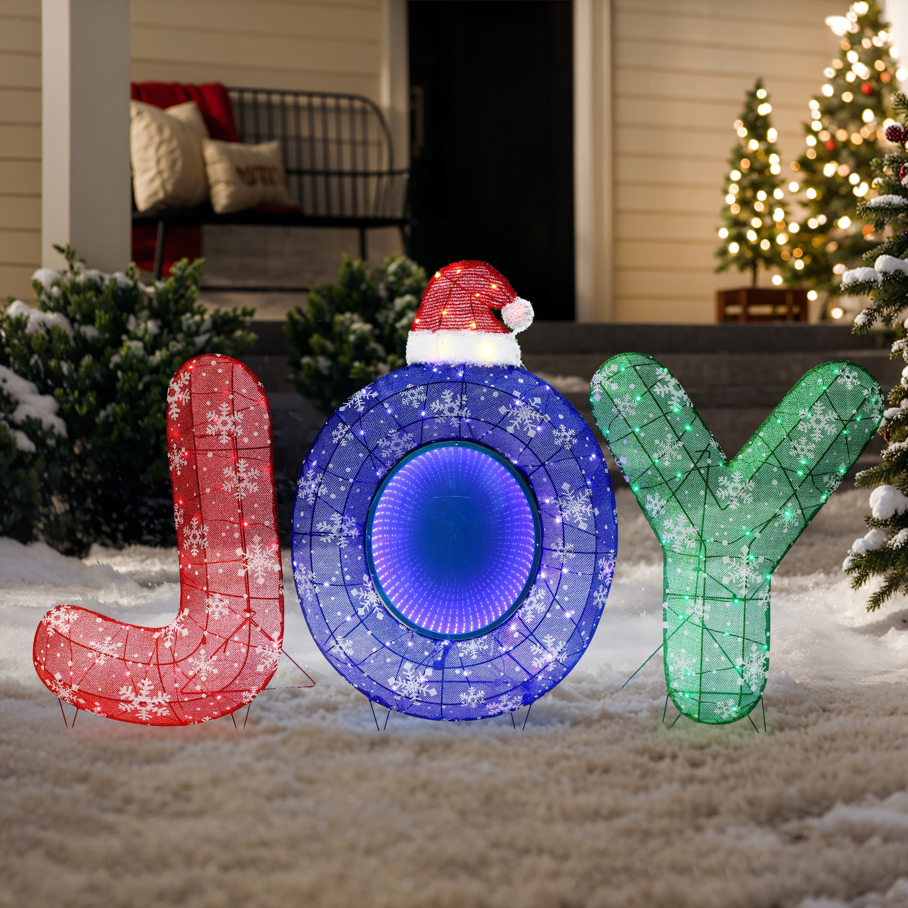 3 Piece Multi Color Joy Holiday Decoration With Lights For Indoor And Outdoor